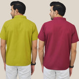 Combo of 2 Olive Green and Maroon Solid Cotton Men Shirt