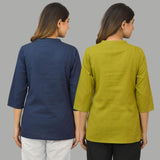 Combo of 2 Olive Green and Navy Blue Cotton Flax Women Top