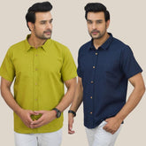 Combo of 2 Olive Green and Navy Blue Solid Cotton Men Shirt