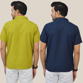 Combo of 2 Olive Green and Navy Blue Solid Cotton Men Shirt