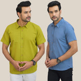 Combo of 2 Olive Green and Sky Blue Solid Cotton Men Shirt