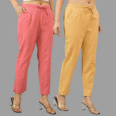 Combo of 2 Peach and Beige Cotton Flax Women Trouser Pants