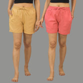 Combo of 2 Peach and Beige Women Shorts