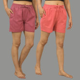 Combo of 2 Peach and Dark Pink Cotton Women Shorts