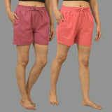 Combo of 2 Peach and Dark Pink Cotton Women Shorts