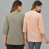 Combo of 2 Peach and Gray Cotton Flax Women Top