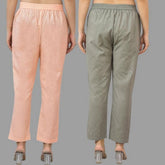 Combo of 2 Peach and Gray Cotton Flax Women Trouser Pants-11364