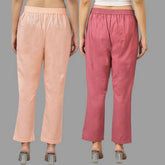 Combo of 2 Peach and Pink Cotton Flax Women Trouser Pants-11355