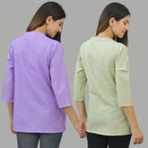 Combo of 2 Peach and Purple Cotton Flax Women Top
