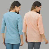 Combo of 2 Peach and Sky Blue Cotton Flax Women Top