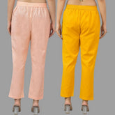 Combo of 2 Peach and Yellow Cotton Flax Women Trouser Pants-11374