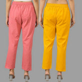 Combo of 2 Peach and Yellow Cotton Flax Women Trouser Pants