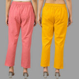 Combo of 2 Peach and Yellow Cotton Flax Women Trouser Pants