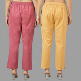 Combo of 2 Pink and Beige Cotton Flax Women Trouser Pants-11379