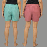 Combo of 2 Pink and Cyan Cotton Women Shorts