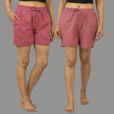 Combo of 2 Pink and Dark Pink Cotton Women Shorts
