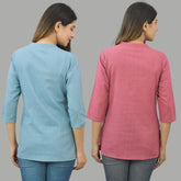 Combo of 2 Pink and Sky Blue Cotton Flax Women Top