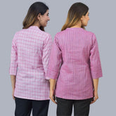 Combo of 2 Purple and Baby Pink Cotton Checks and Stripe Women Top-