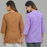 Combo of 2 Purple and Brown Cotton Flax Women Top