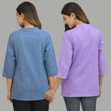 Combo of 2 Purple and Denim Blue Cotton Flax Women Top