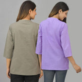 Combo of 2 Purple and Gray Cotton Flax Women Top