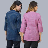 Combo of 2 Purple and Navy Blue Cotton Stripe Women Top