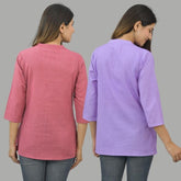 Combo of 2 Peach and Olive Green Cotton Flax Women Top