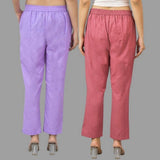Combo of 2 Purple and Pink Cotton Flax Women Trouser Pants-11314