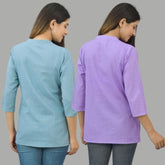 Combo of 2 Purple and Sky Blue Cotton Flax Women Top