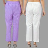 Combo of 2 Navy Blue and Black Cotton Flax Women Trouser Pant-10332