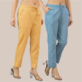 Combo of 2 Sky Blue and Beige Cotton Flax Women Trouser Pant-10323