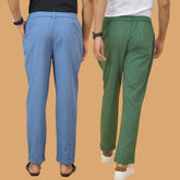 Combo of 2 Sky Blue and Bottle Green Cotton Regular Trousers
