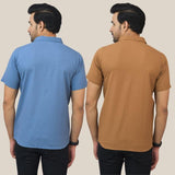 Combo of 2 Sky Blue and Brown Solid Cotton Men Shirt