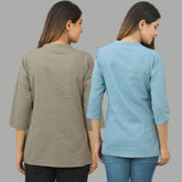 Combo of 2 Sky Blue and Gray Cotton Flax Women Top