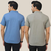 Combo of 2 Sky Blue and Gray Solid Cotton Men Shirt