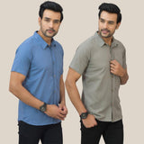 Combo of 2 Sky Blue and Gray Solid Cotton Men Shirt