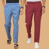 Combo of 2 Sky Blue and Maroon Cotton Regular Trousers