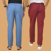 Combo of 2 Sky Blue and Maroon Cotton Regular Trousers
