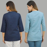 Combo of 2 Sky Blue and Navy Blue Cotton Flax Women top