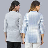 Combo of 2 Sky Blue and White Cotton Stripe Women Top