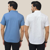 Combo of 2 Sky Blue and White Solid Cotton Men Shirt