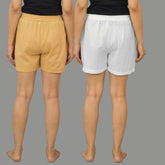 Combo of 2 White and Beige Cotton Women Shorts