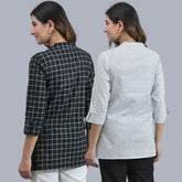 Combo of 2 White and Black Cotton Checks Women Top