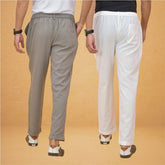 Combo of 2 White and Gray Cotton Regular Trousers