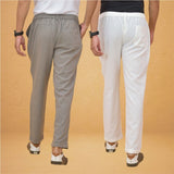 Combo of 2 White and Gray Cotton Regular Trousers