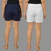Combo of 2 White and Navy Blue Cotton Women Shorts