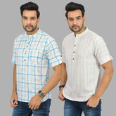 Combo of 2 White and White Cotton Handloom Short Kurta-25336