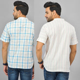 Combo of 2 White and White Cotton Handloom Short Kurta-25336
