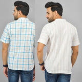 Combo of 2 White and White Cotton Handloom Short Kurta-25336