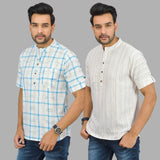 Combo of 2 White and White Cotton Handloom Short Kurta-25336